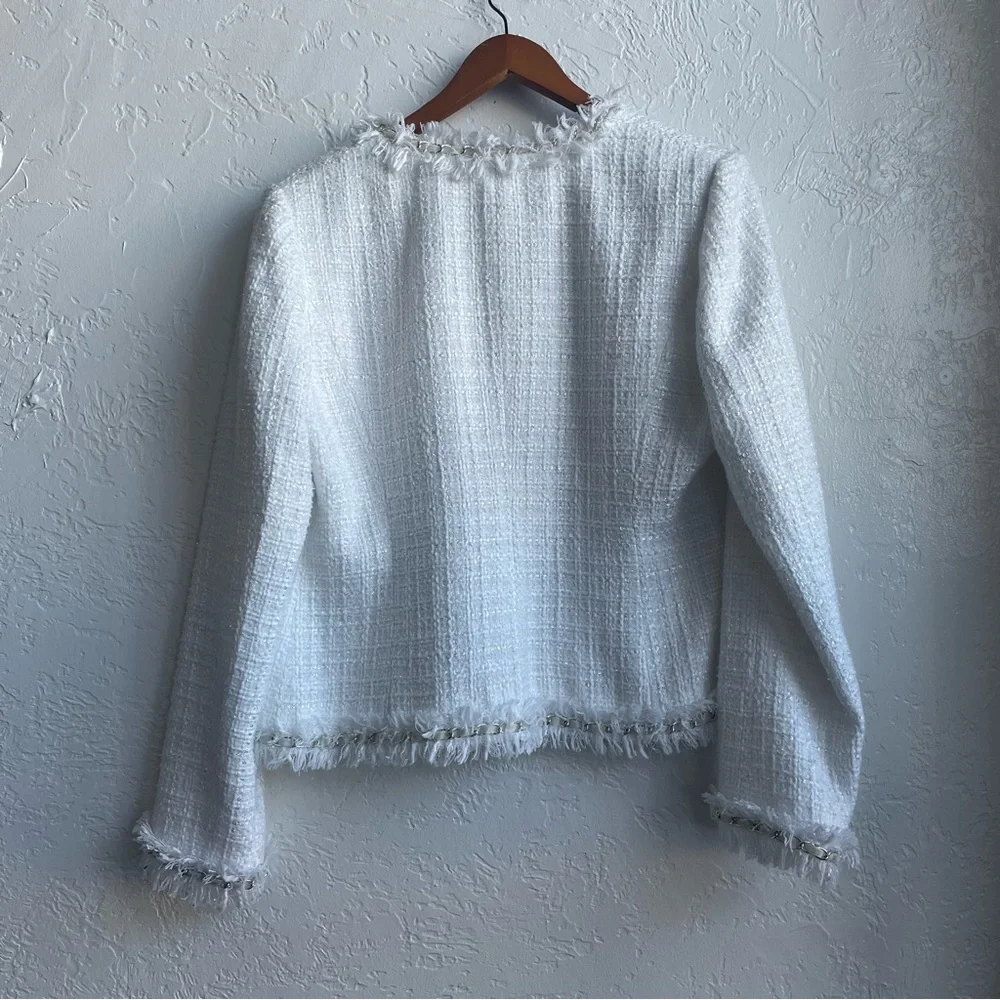 Boston Proper Ivory Tweed Blazer with Fringe - Picture 5 of 5